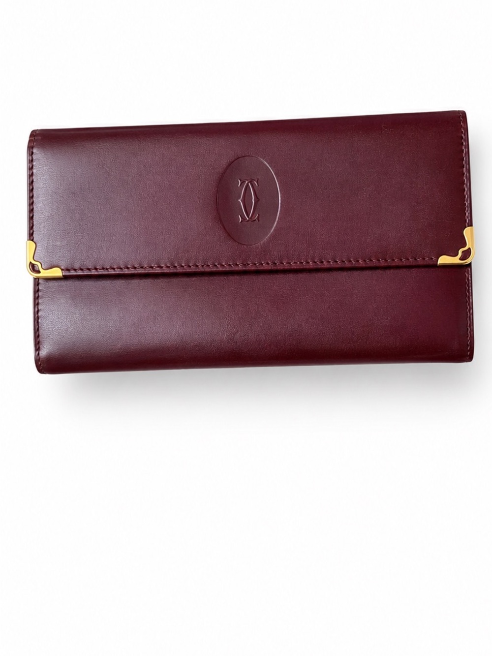 Cartier must de Cartier Burgundy calfskin leather Wallet with Gold Hardware